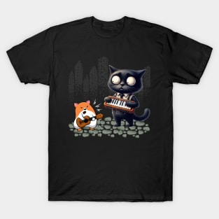 Funny Cat And Hamster Playing Keyboard And Guitar T-Shirt